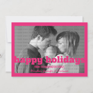 Rosa Typografie Happy Holidays Flachbild-Fotokarte Feiertagskarte
