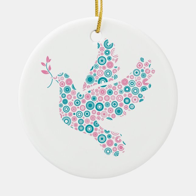 Rosa u. aquamarine DOVE/RIBBON Verzierung Keramik Ornament (Vorne)