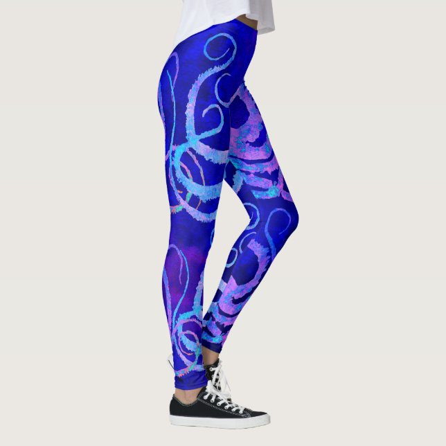 Rosa u. blaue Kraken-Tentakeln auf Blau - Leggings (Rechts)