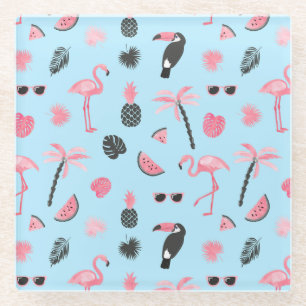 Rosa u. blauer Sommer-tropisches Muster Glasuntersetzer