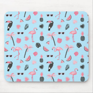 Rosa u. blauer Sommer-tropisches Muster Mousepad