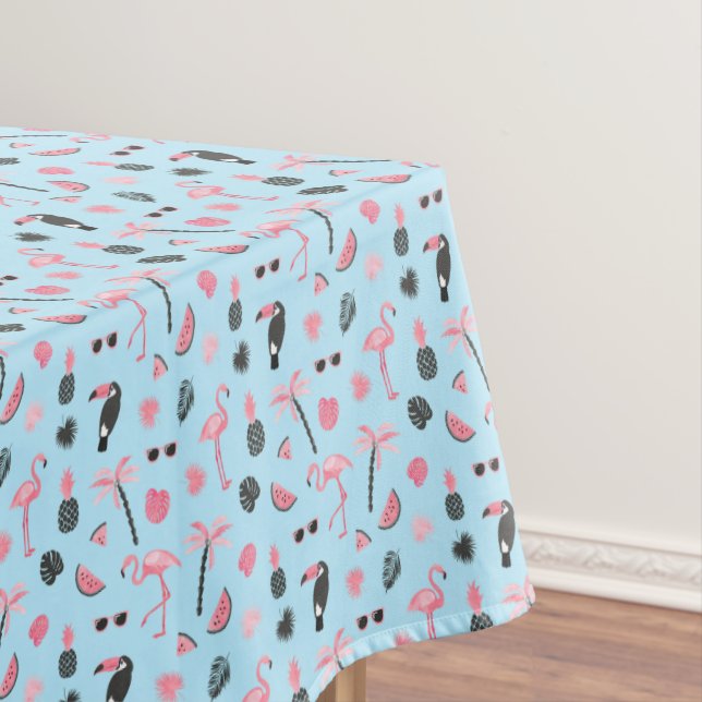 Rosa u. blauer Sommer-tropisches Muster Tischdecke (Beispiel)