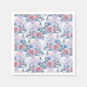 Rosa u. blaues Rosen-Muster Serviette