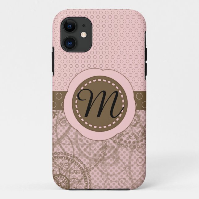 Rosa u. Brown-Tupfen-Monogramm-Fall Case-Mate iPhone Hülle (Rückseite)
