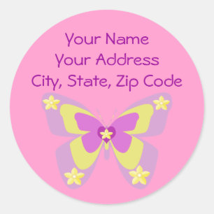 Rosa u. gelbes SchmetterlingsAdressen-Etikett Runder Aufkleber