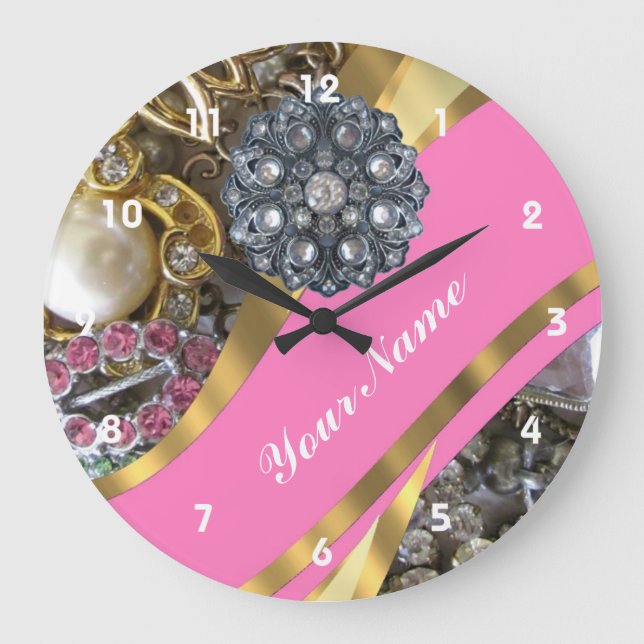 Rosa u. Gold bling sind Große Wanduhr (Vorderseite)