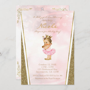 Rosa-u. GoldGlitzer-Prinzessin-Vintage Baby-Dusche Einladung