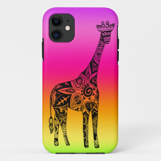 Rosa u. grüne Neongiraffe Case-Mate iPhone Hülle (Rückseite)
