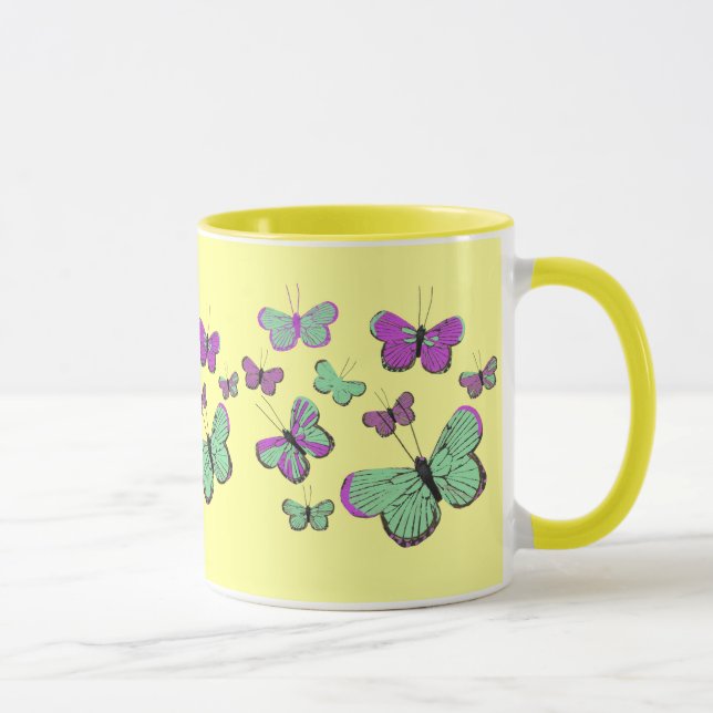 Rosa u. grüne Schmetterlinge Tasse (Rechts)