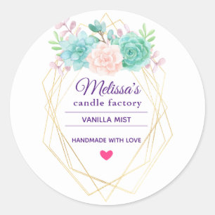 Rosa u. grünes Aquarell-saftige Kerzen-Seife Runder Aufkleber