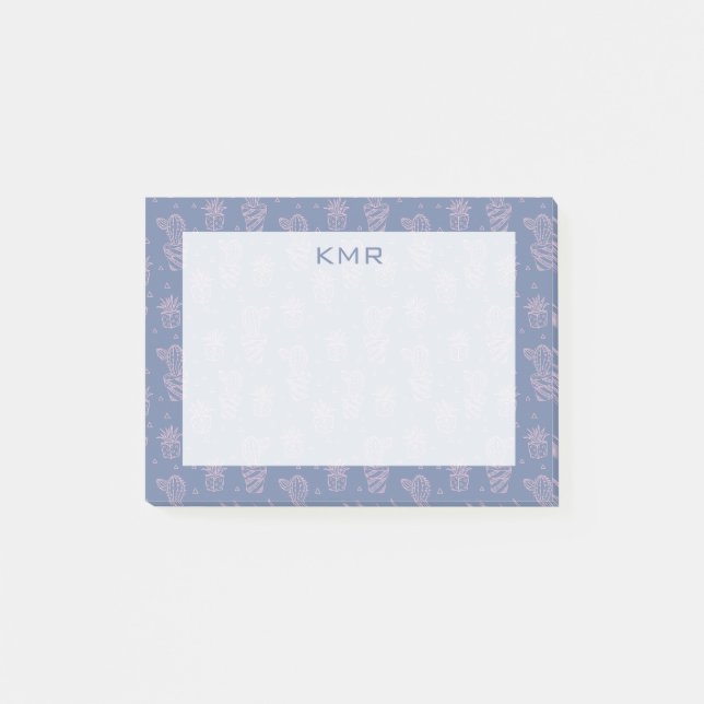 Rosa u. lila Cartoon-Kaktus-Muster Post-it Klebezettel (Vorderseite)