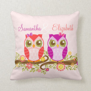 Rosa u. lila Mädchen-Eulen - kundenspezifisches Kissen