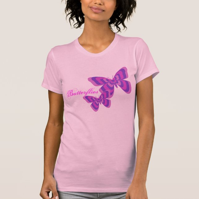 Rosa u. lila Schmetterlings-Shirt T-Shirt (Vorderseite)