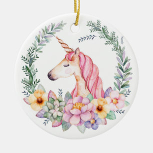 Rosa u. lila Unicorn-Weihnachtsbaum-Verzierung Keramikornament