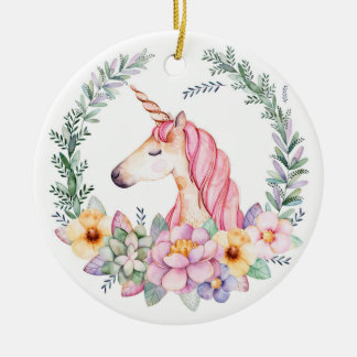 Rosa u. lila Unicorn-Weihnachtsbaum-Verzierung Keramikornament