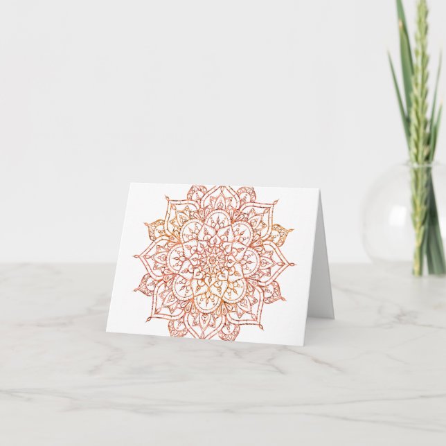 Rosa u. orange Mandala auf weißem Zauber danken Dankeskarte (Vorderseite)