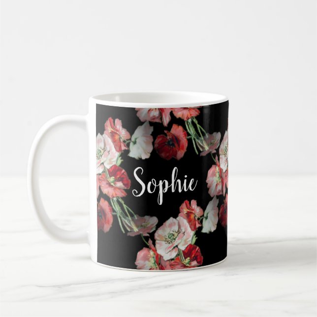 Rosa u. rote Mohnblumen-Muster-Gewohnheit Kaffeetasse (Links)