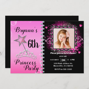 Rosa u. schwarze Prinzessin Birthday Party Foto Einladung