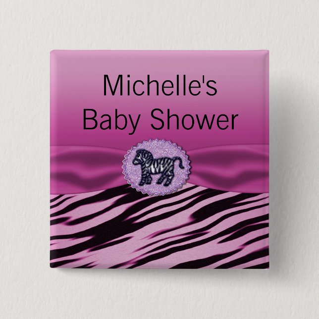 Rosa u. schwarze Zebra-Glitzer-Baby-Dusche Button (Vorderseite)