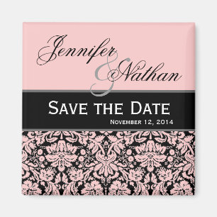 Rosa u. schwarzer Damast Save the Date, der Magnet