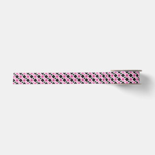 Rosa u. schwarzes Rauten-Tatzen-Druck-Muster Satinband