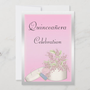 Rosa u. silbernes Mit Blumenquinceañera Einladung