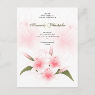 Rosa u. weiße Lilien, die Save the Date 2 Wedding Ankündigungspostkarte