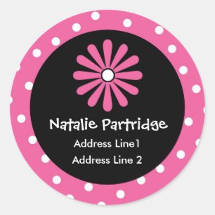 Rosa u. weiße Polka-dot- addressaufkleber Runder Aufkleber