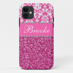Rosa u. weißer Damast-u. Glitzer-diamante de Case-Mate iPhone Hülle