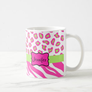 Rosa u. weißer Zebra u. Cheeta Haut personalisier Kaffeetasse