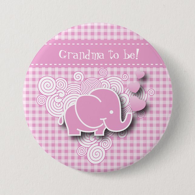 Rosa-u. weißerkarierter des Baby-Elefant-| DIY Button (Vorderseite)
