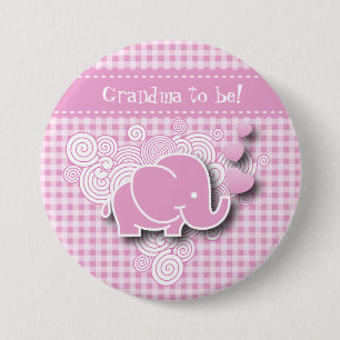 Rosa-u. weißerkarierter des Baby-Elefant-  DIY Button