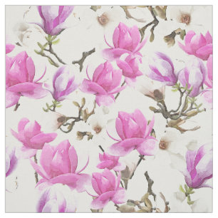 Rosa u. weißes Magnolien-Blüten-Aquarell-Muster Stoff