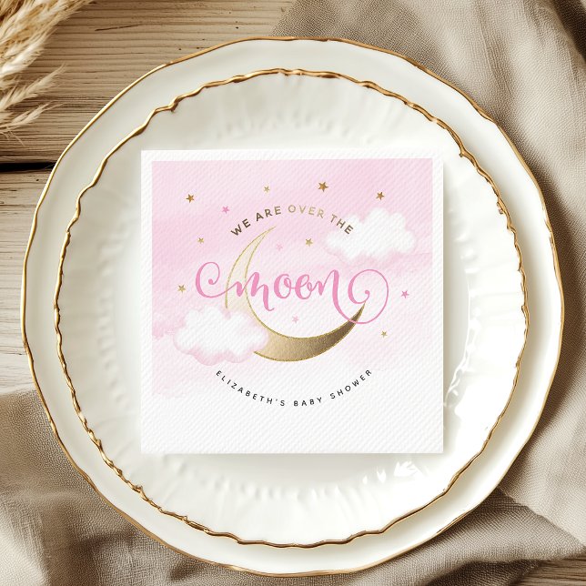Rosa über dem Mondpapier Napkins Serviette (Pink Over the Moon Baby Shower Paper Napkins)
