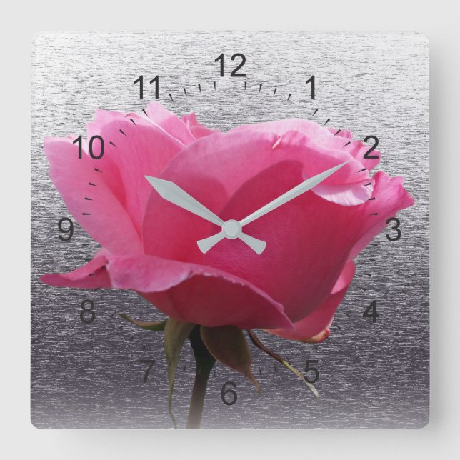 rosa über grau quadratische wanduhr (Vorderseite)