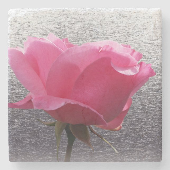 rosa über grau steinuntersetzer (Vorderseite)