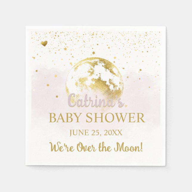 Rosa über Mond und Sterne Celestial Baby Dusche Serviette (Vorderseite)