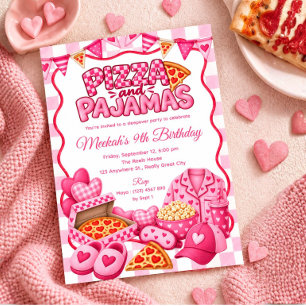 Rosa Übernachtungsparty Pizza und Pyjama Geburtsta Einladung