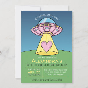Rosa UFO Alien Geburtstagsparty Einladung
