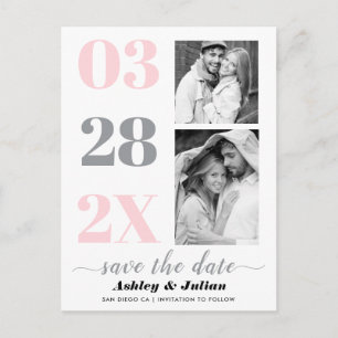 Rosa, ultimativ grau, zwei Foto Save the Date Postkarte
