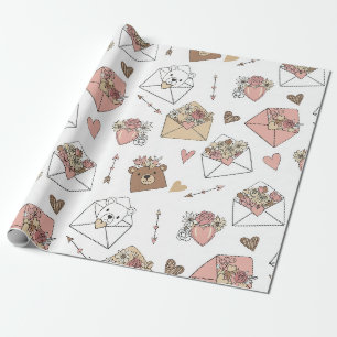 Rosa Umschläge mit Teddybären und Rosen Geschenkpapier