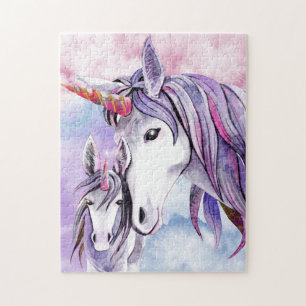 Rosa und Amethyst Einhorn Mutter und Kind Puzzle
