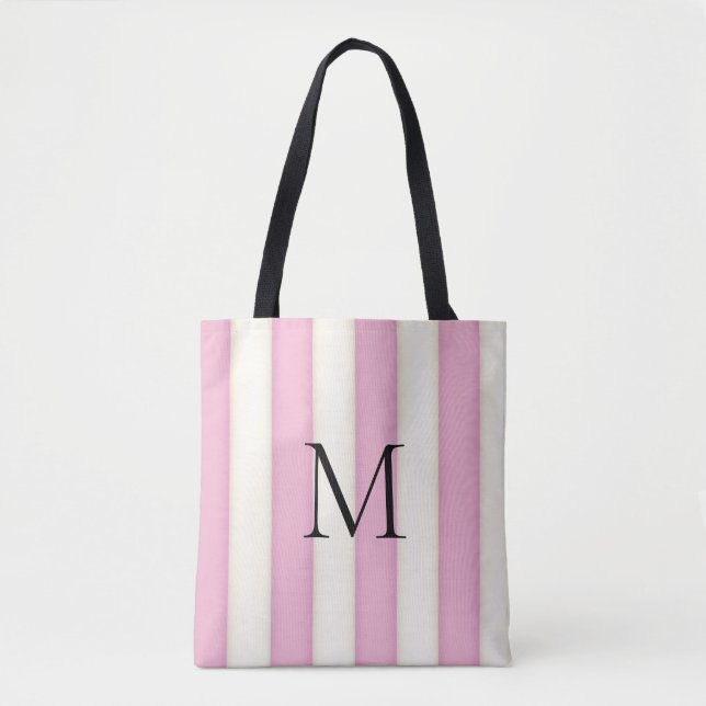 Rosa und antike weiße Streifen Mit Monogramm (Vorderseite)