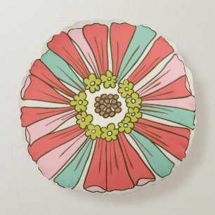 Rosa und Aqua 70er Retro Blume Rundkissen Rundes Kissen