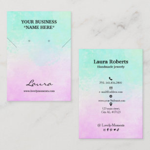 Rosa und Aqua-blaue Aquarellfarben-Ohrring Visitenkarte