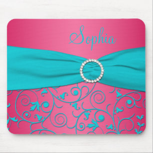 Rosa und Aqua Damask Mousepad
