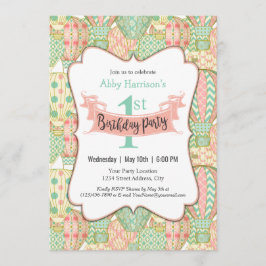 Rosa und Aqua Hot Air Ballons Geburtstagsparty Einladung