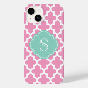 Rosa und Aqua Modernes marokkanisches Monogramm Case-Mate iPhone 14 Hülle