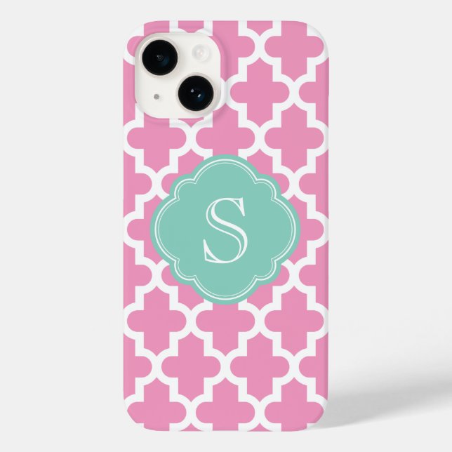 Rosa und Aqua Modernes marokkanisches Monogramm Case-Mate iPhone Hülle (Rückseite)
