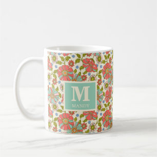 Rosa und Aqua Retro Floral Kaffeetasse